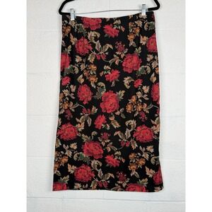 Briggs New York Floral Midi Skirt 14P Black Red Vintage Style Cottagecore Fall